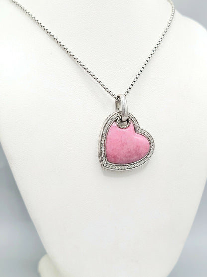 David Yurman Large Heart Pendant Necklace With Rhodonite and Diamonds