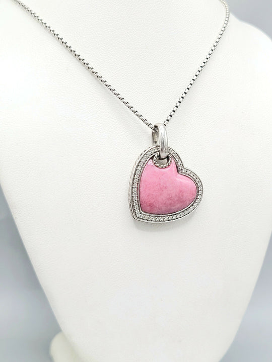 David Yurman Large Heart Pendant Necklace With Rhodonite and Diamonds
