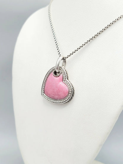 David Yurman Large Heart Pendant Necklace With Rhodonite and Diamonds