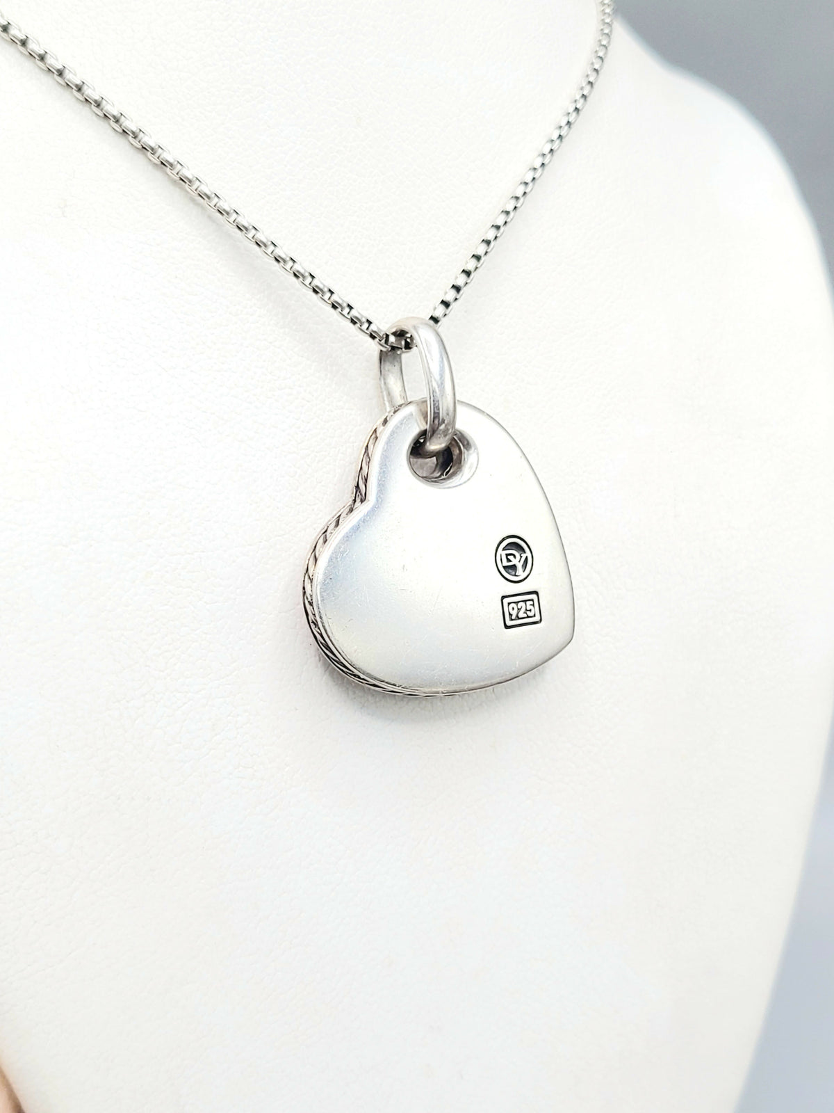 back view David Yurman Large Heart Pendant Necklace With Rhodonite and Diamonds