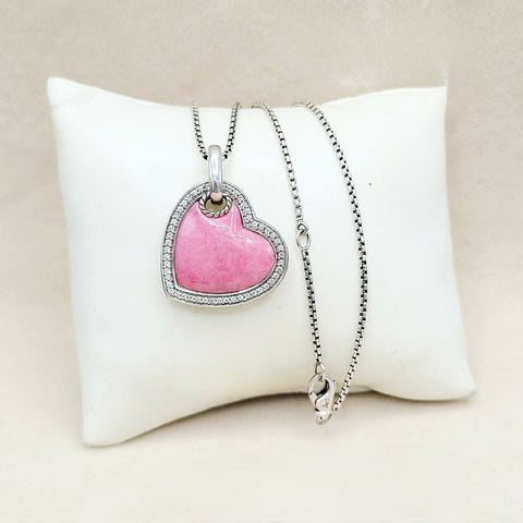 David Yurman Large Heart Pendant Necklace With Rhodonite and Diamonds