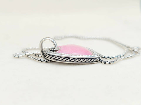 side view of David Yurman Large Heart Pendant Necklace With Rhodonite and Diamonds