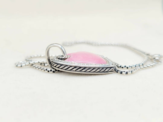 side view of David Yurman Large Heart Pendant Necklace With Rhodonite and Diamonds