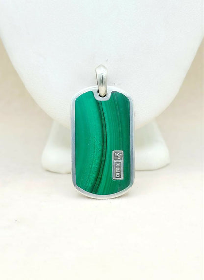 David Yurman Large Malachite Dog Tag Pendant Sterling Silver | AYW Luxury