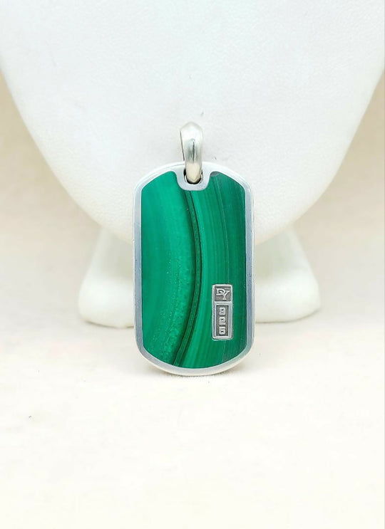 David Yurman Large Malachite Dog Tag Pendant Sterling Silver | AYW Luxury