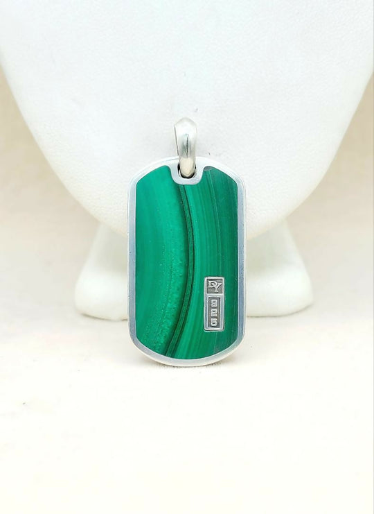 David Yurman Large Malachite Dog Tag Pendant Sterling Silver | AYW Luxury