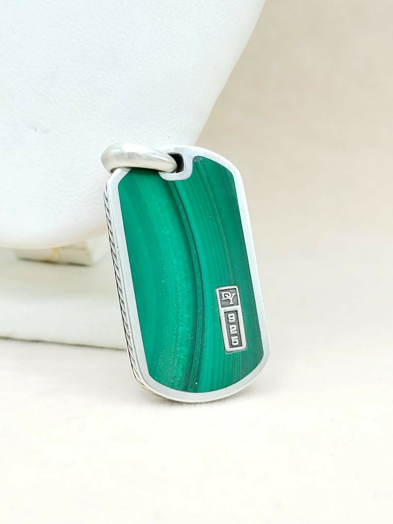 David Yurman Large Malachite Dog Tag Pendant Sterling Silver | AYW Luxury