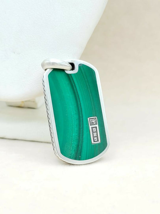 David Yurman Large Malachite Dog Tag Pendant Sterling Silver | AYW Luxury