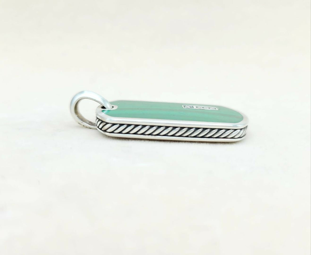 side view David Yurman Large Malachite Dog Tag Pendant Sterling Silver | AYW Luxury