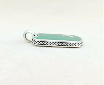 side view David Yurman Large Malachite Dog Tag Pendant Sterling Silver | AYW Luxury