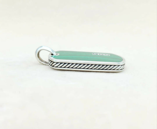 side view David Yurman Large Malachite Dog Tag Pendant Sterling Silver | AYW Luxury