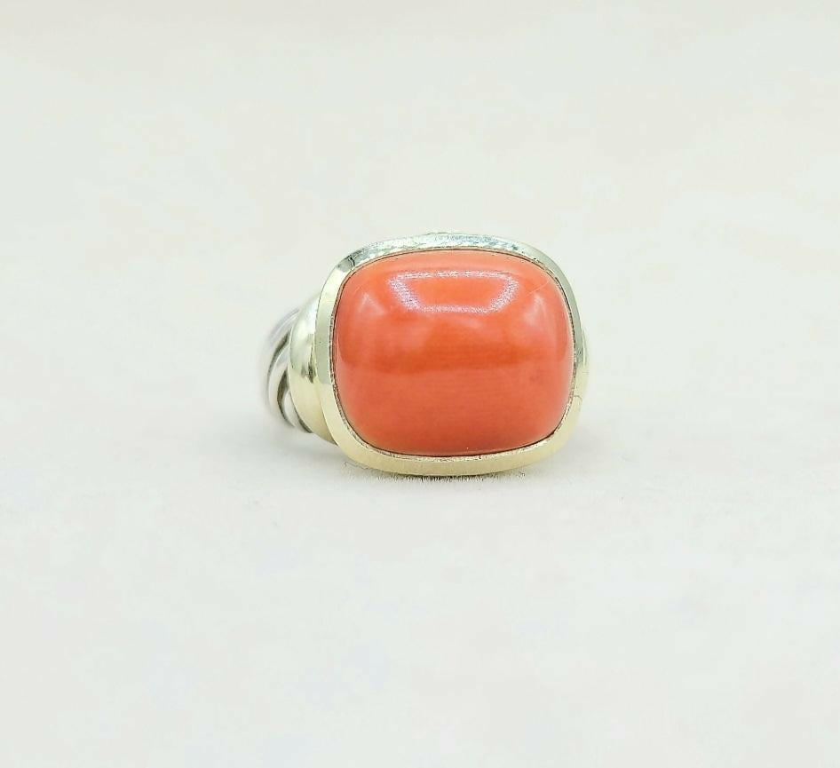 David Yurman Large Noblesse Ring With Red Coral And Gold