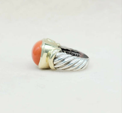 side view David Yurman Large Noblesse Ring With Red Coral And Gold