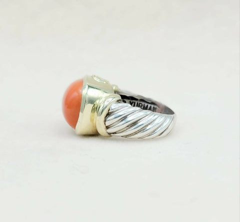 side view David Yurman Large Noblesse Ring With Red Coral And Gold