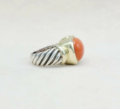 side view David Yurman Large Noblesse Ring With Red Coral And Gold