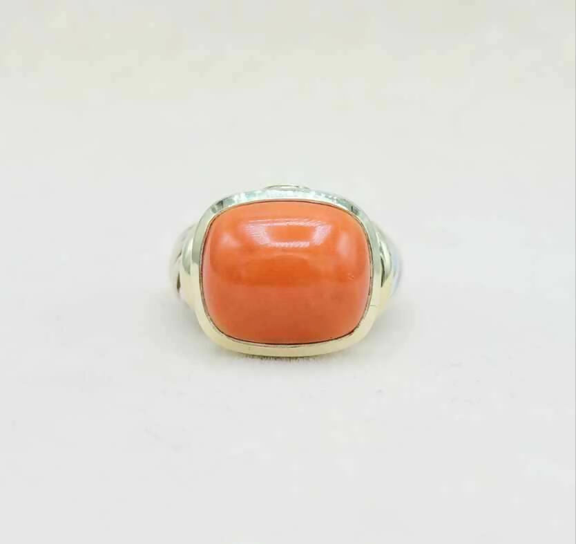 David Yurman Large Noblesse Ring With Red Coral And Gold