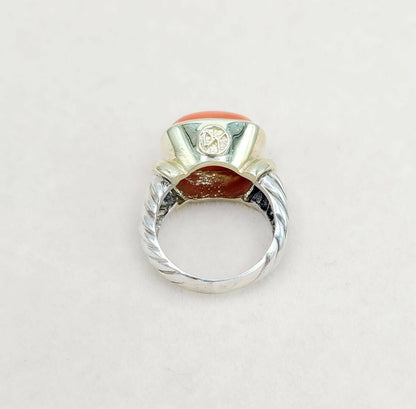 side view David Yurman Large Noblesse Ring With Red Coral And Gold
