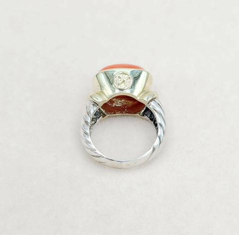side view David Yurman Large Noblesse Ring With Red Coral And Gold