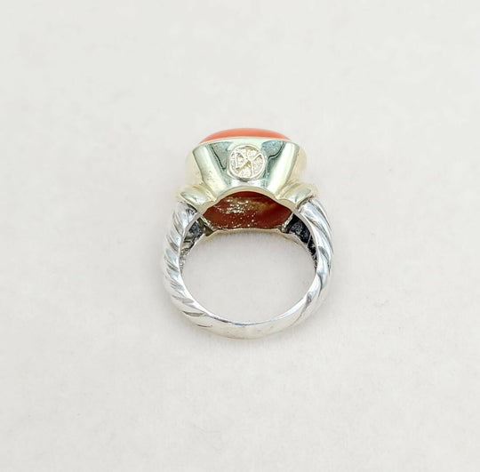 side view David Yurman Large Noblesse Ring With Red Coral And Gold