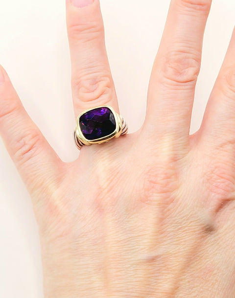 David Yurman Large Noblesse Ring Amethyst & Gold