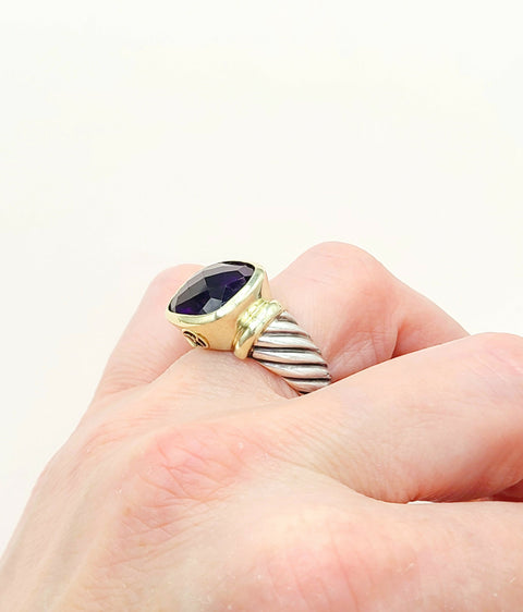  David Yurman Large Noblesse Ring Amethyst & Gold