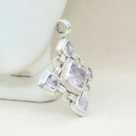  David Yurman Large Renaissance Lavender Amethyst Diamond Pendant Enhancer
