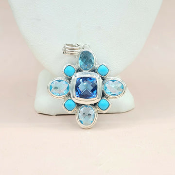  David-Yurman-Large-Renaissance Turquoise & Blue Topaz-Pendant-Enhancer