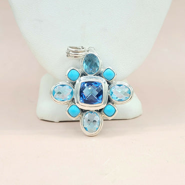  David-Yurman-Large-Renaissance Turquoise & Blue Topaz-Pendant-Enhancer