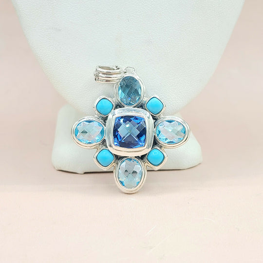  David-Yurman-Large-Renaissance Turquoise & Blue Topaz-Pendant-Enhancer