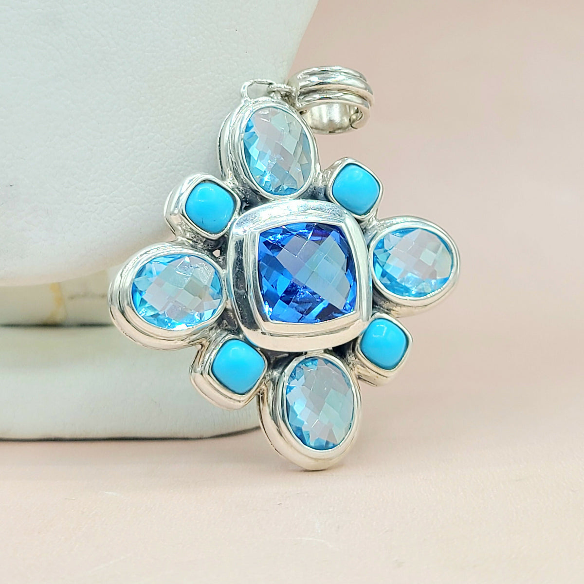  David-Yurman-Large-Renaissance Turquoise & Blue Topaz-Pendant-Enhancer