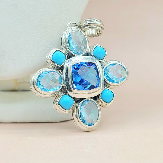  David-Yurman-Large-Renaissance Turquoise & Blue Topaz-Pendant-Enhancer