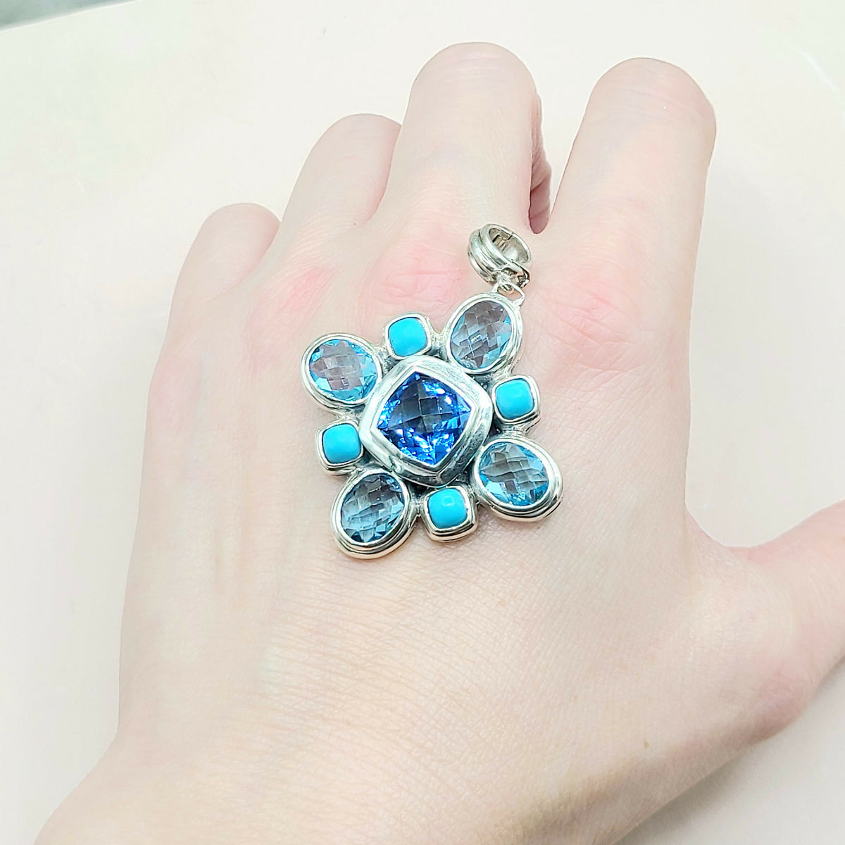  David-Yurman-Large-Renaissance Turquoise & Blue Topaz-Pendant-Enhancer