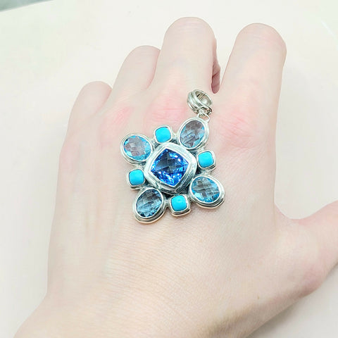  David-Yurman-Large-Renaissance Turquoise & Blue Topaz-Pendant-Enhancer