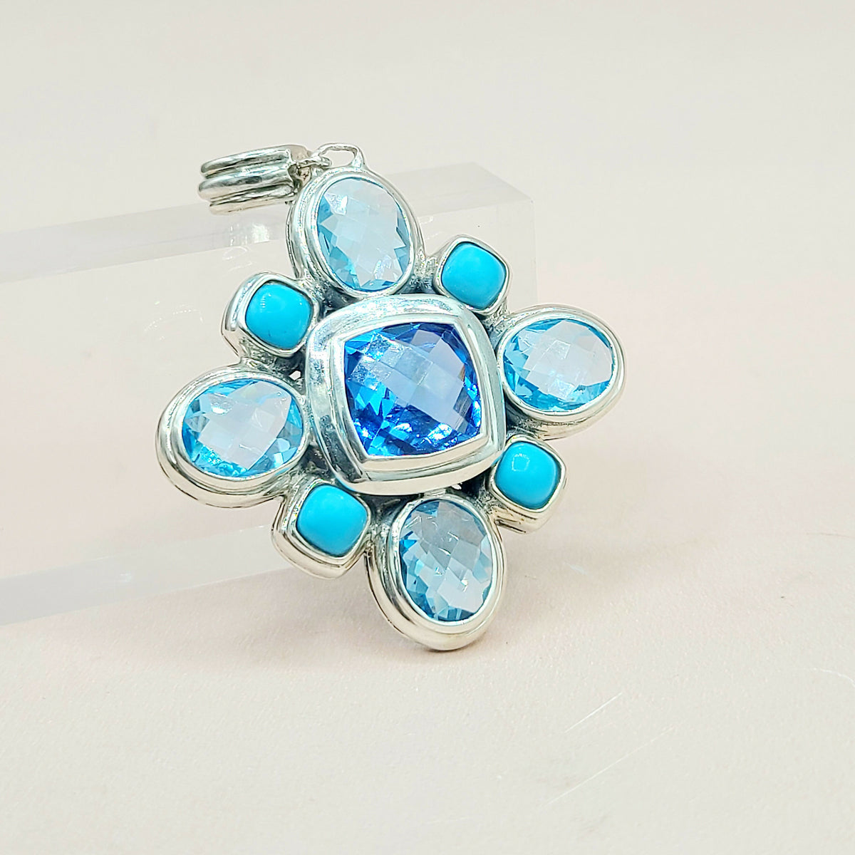  David-Yurman-Large-Renaissance Turquoise & Blue Topaz-Pendant-Enhancer