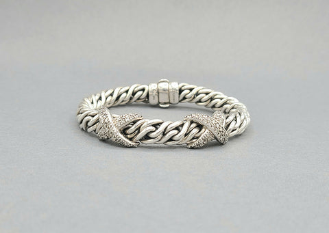  David Yurman Lyrica Station Double Diamond X Link Chain Bracelet