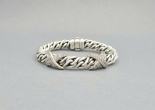  David Yurman Lyrica Station Double Diamond X Link Chain Bracelet