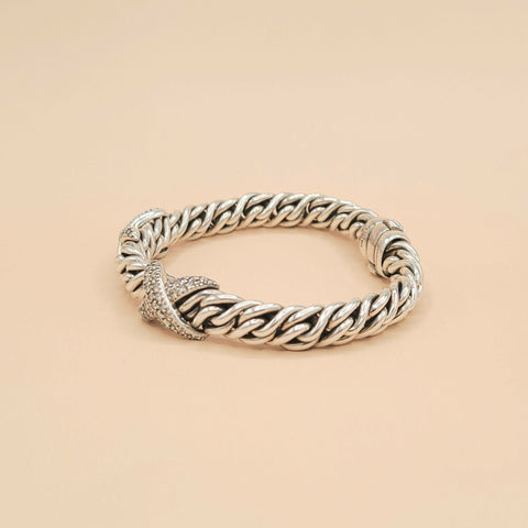  David Yurman Lyrica Station Double Diamond X Link Chain Bracelet
