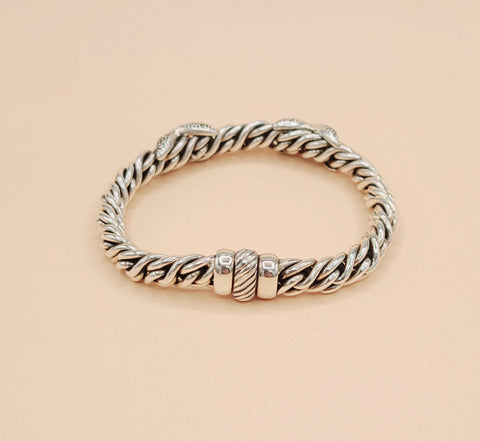  David Yurman Lyrica Station Double Diamond X Link Chain Bracelet