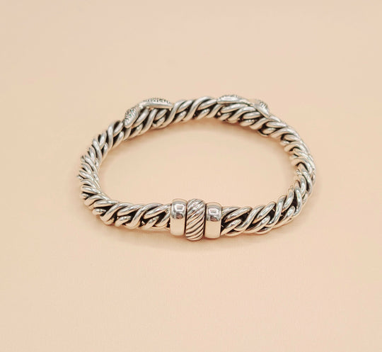  David Yurman Lyrica Station Double Diamond X Link Chain Bracelet