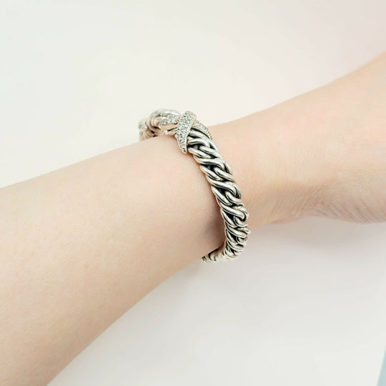  David Yurman Lyrica Station Double Diamond X Link Chain Bracelet