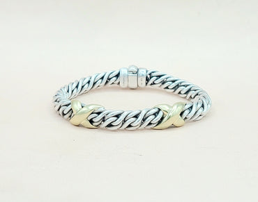 David Yurman Lyrica Double X Link Bracelet Silver & 18k