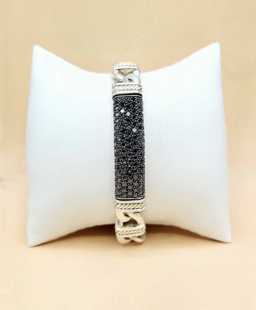 David Yurman Madison Link ID Bracelet In Sterling Silver With Pavé Black Diamonds