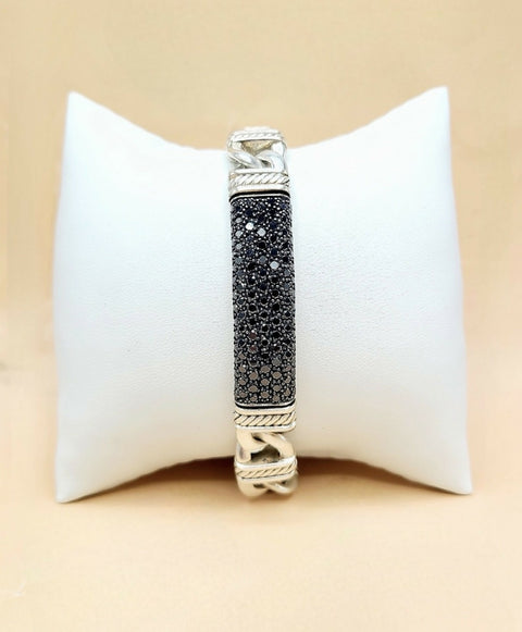 David Yurman Madison Link ID Bracelet In Sterling Silver With Pavé Black Diamonds