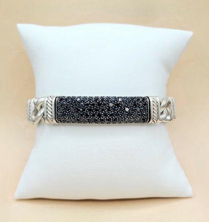 David Yurman Madison Link ID Bracelet In Sterling Silver With Pavé Black Diamonds