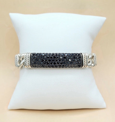 David Yurman Madison Link ID Bracelet In Sterling Silver With Pavé Black Diamonds