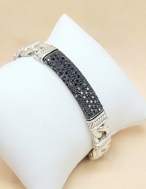 David Yurman Madison Link ID Bracelet In Sterling Silver With Pavé Black Diamonds