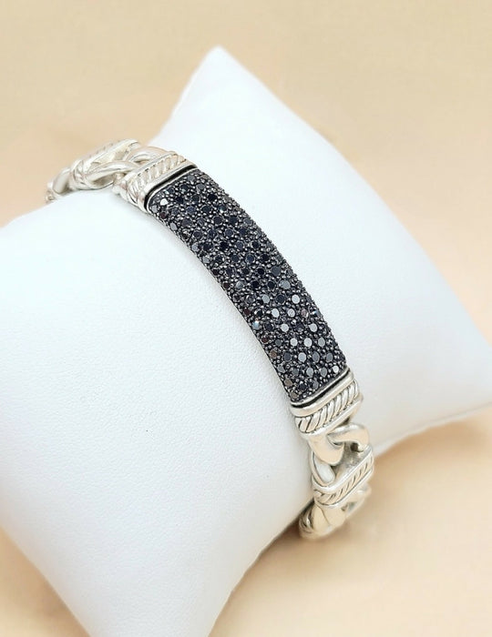 David Yurman Madison Link ID Bracelet In Sterling Silver With Pavé Black Diamonds