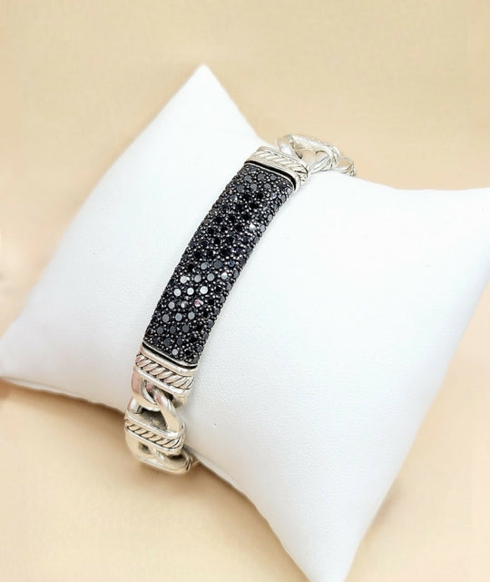 David Yurman Madison Link ID Bracelet In Sterling Silver With Pavé Black Diamonds