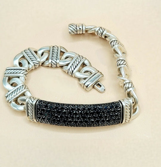 David Yurman Madison Link ID Bracelet In Sterling Silver With Pavé Black Diamonds