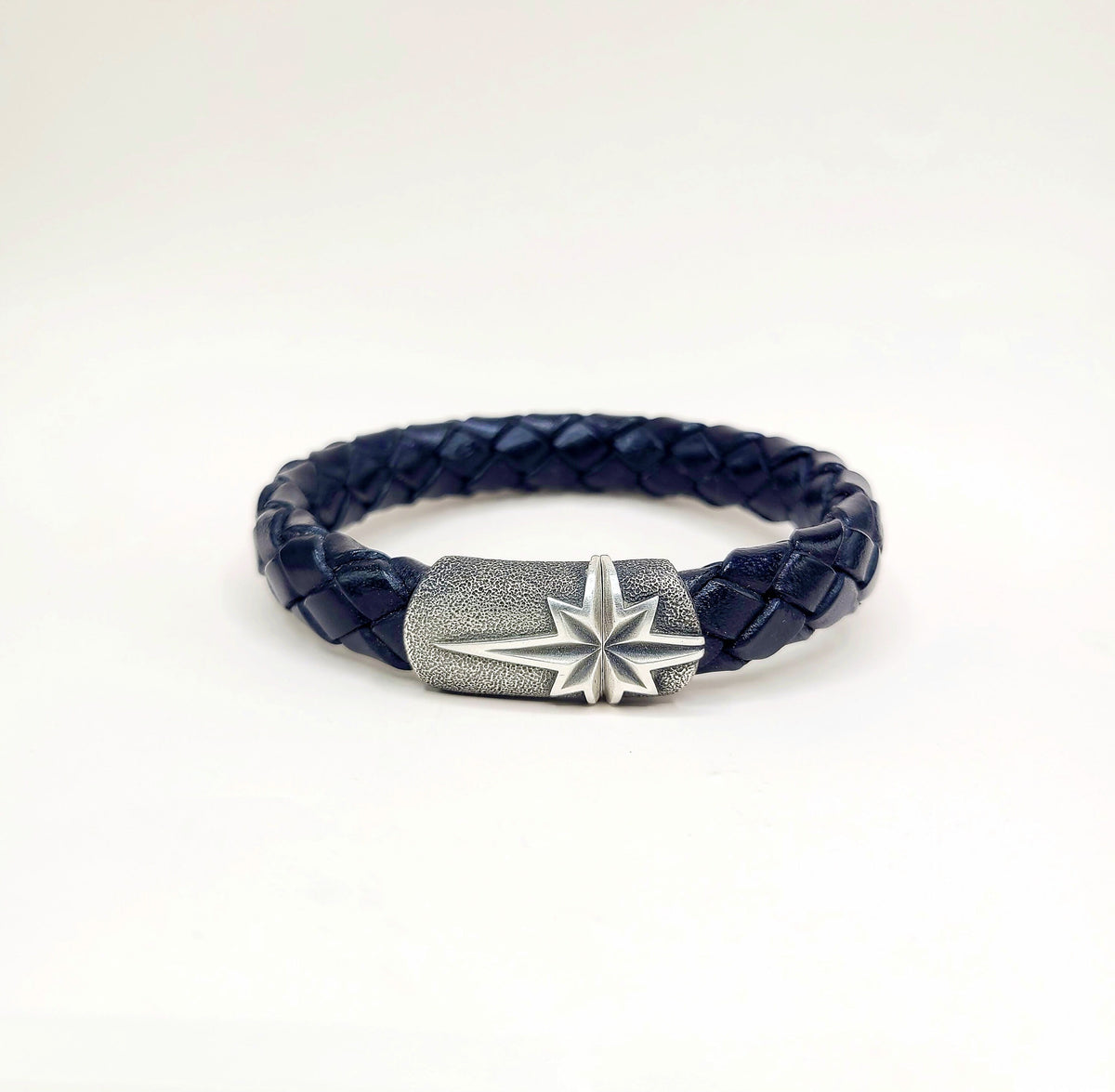 David Yurman Maritime North Star ID Bracelet Sterling Silver Black Leather 12.5mm Medium